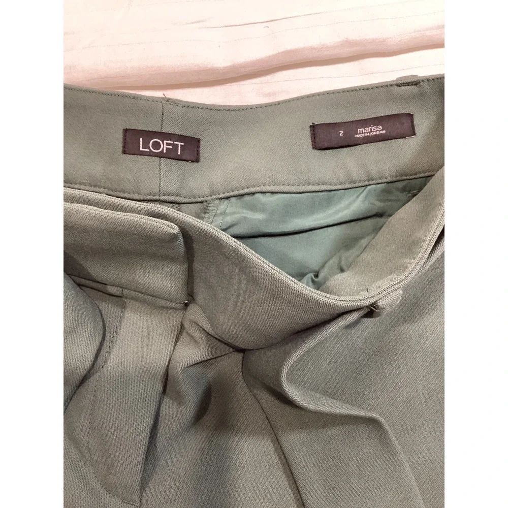 Loft Womens Size 2 Green High Rise Wide Leg Tie Waist Pleated Crop Pants - Picture 3 of 6